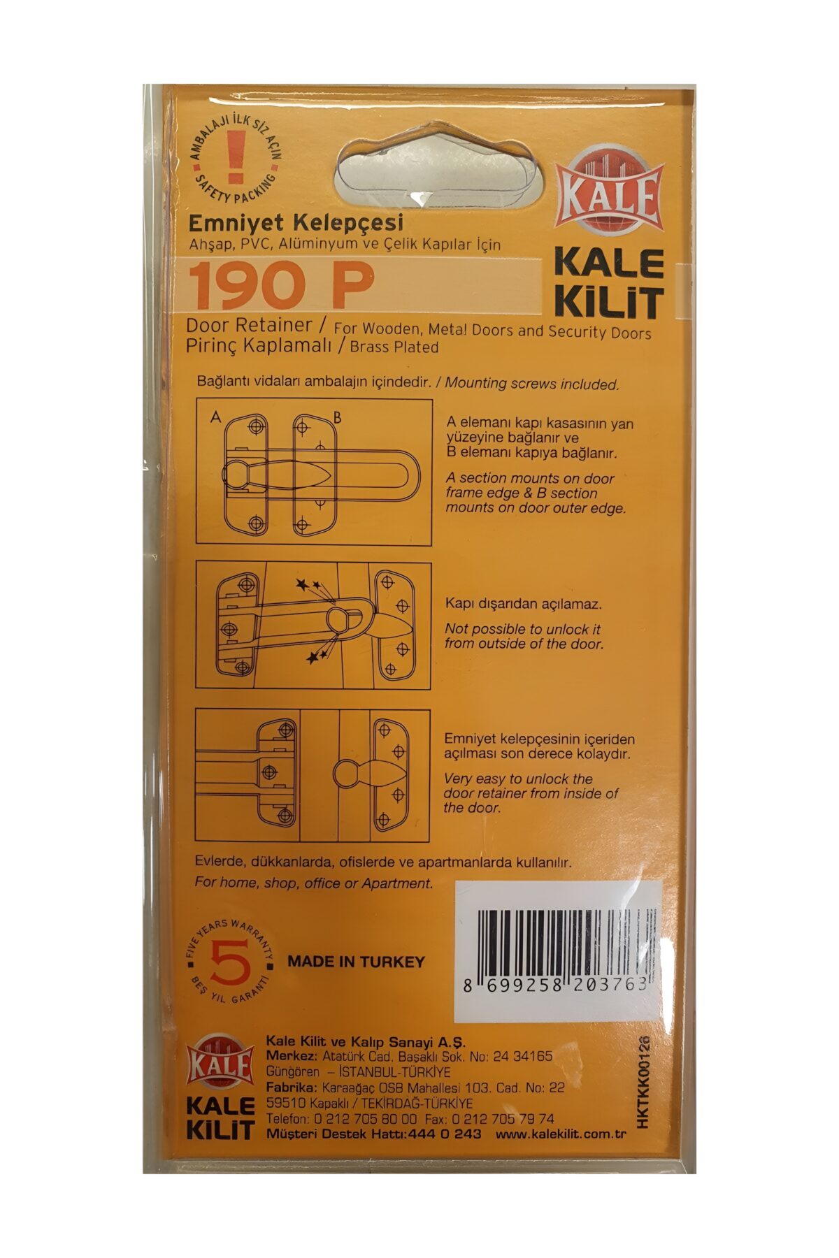 190 P Kale Emniyet Kelepçesi-blisterli-prinç - Görsel 4