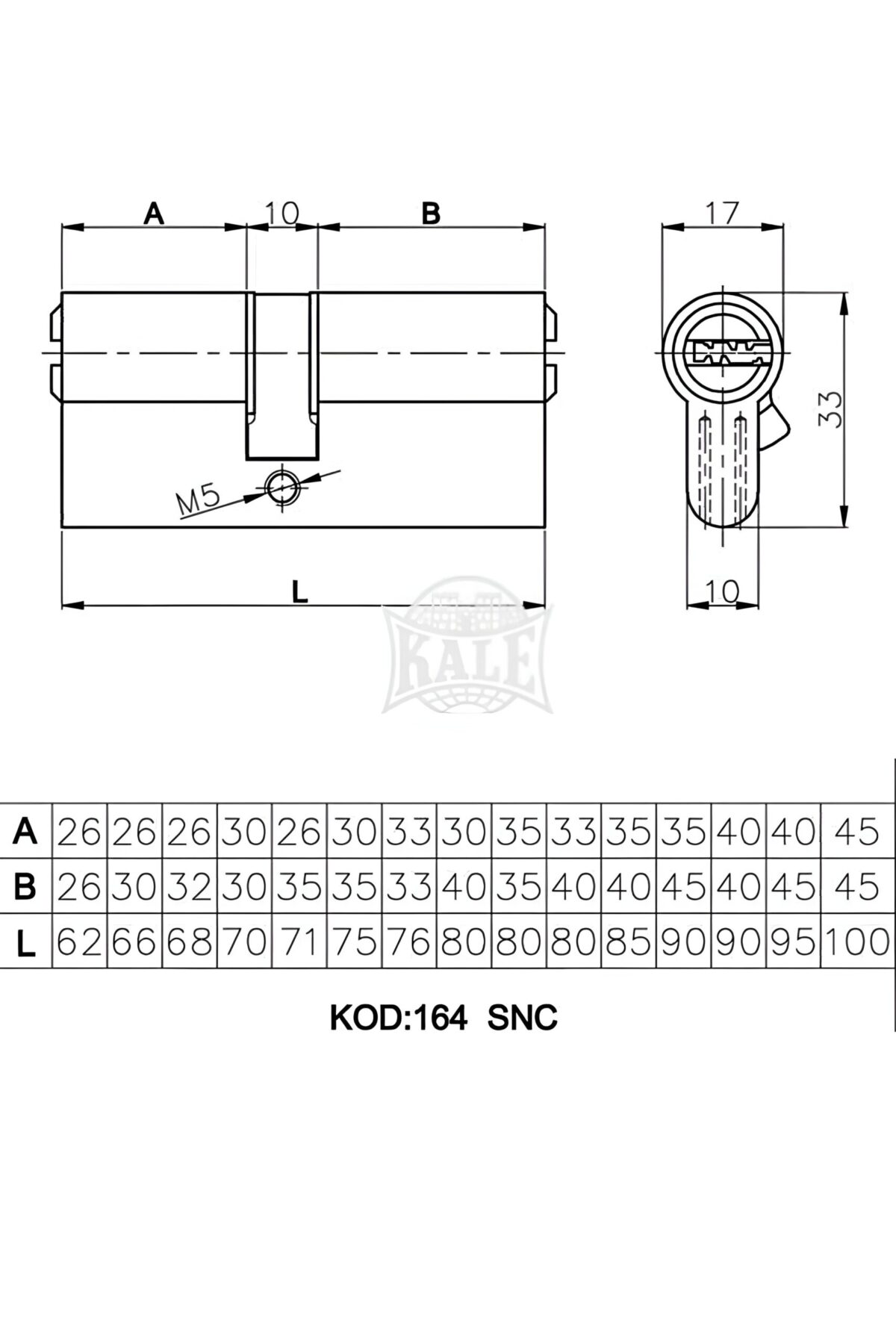 Kale 164Snc Çelik Bilyalı Barel Kapı Kilidi - Saten Sistem Barel Kapı Göbeği 68 mm - Görsel 2