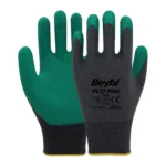 Beybi PL-17 Flex Lateks Eldiven Yeşil-Gri No:10 | Crinkle Lateks Kaplı, Kaydırmaz, Dayanıklı İş Eldiveni